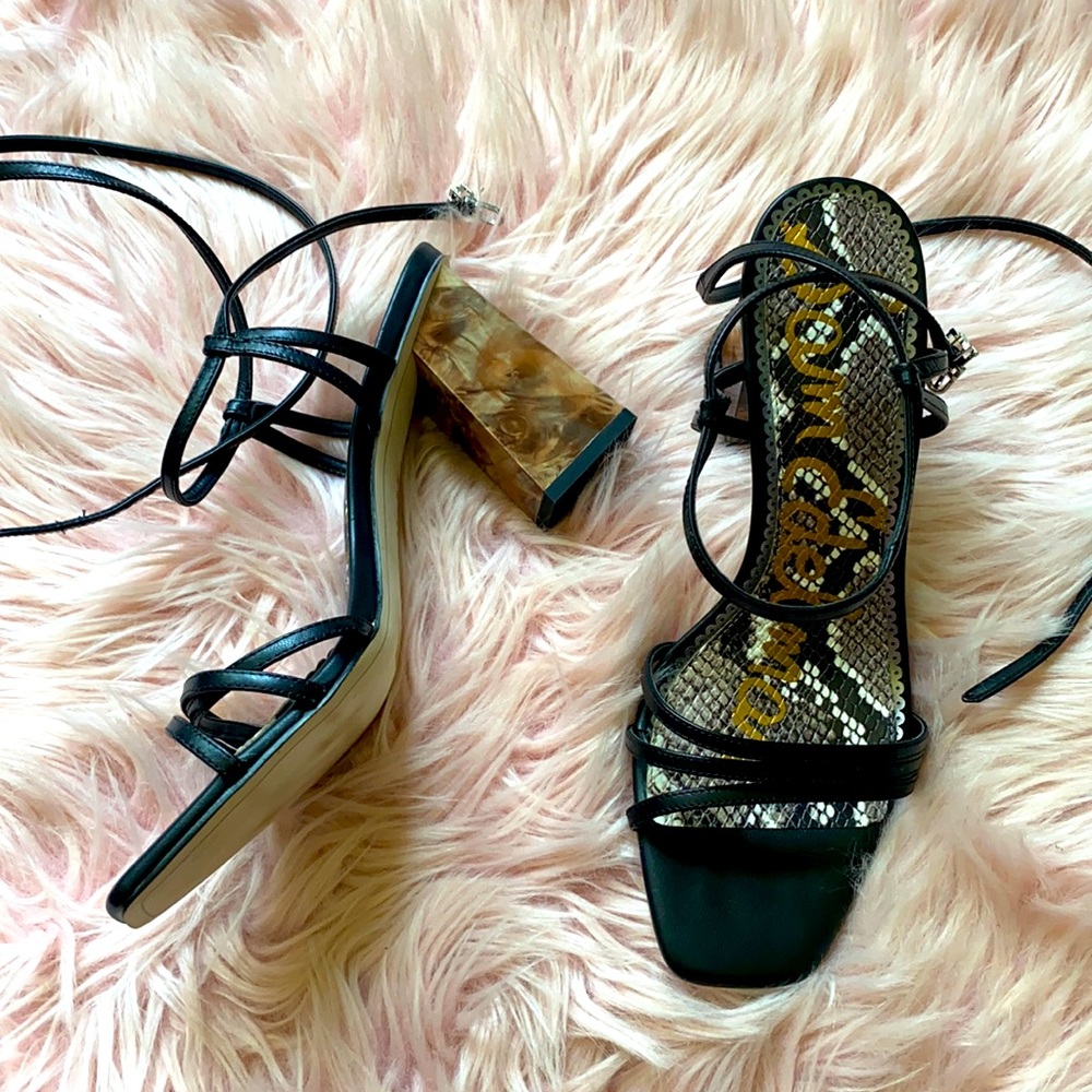 Sam Edelman Doriss Ankle-Wrap Strappy Block Heel Sandals